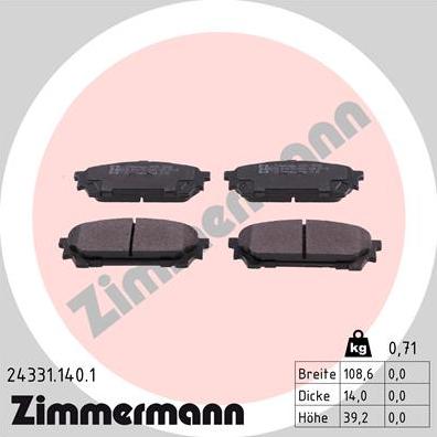 Zimmermann 24331.140.1 - Kit pastiglie freno, Freno a disco autozon.pro