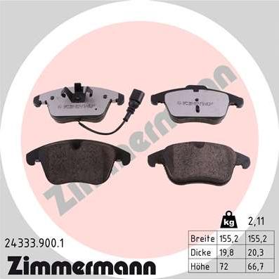 Zimmermann 24333.900.1 - Kit pastiglie freno, Freno a disco autozon.pro