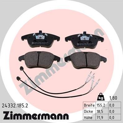 Zimmermann 24332.185.2 - Kit pastiglie freno, Freno a disco autozon.pro