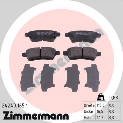 Zimmermann 24240.165.1 - Kit pastiglie freno, Freno a disco autozon.pro