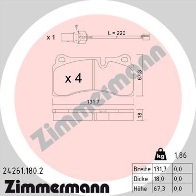 Zimmermann 24261.180.2 - Kit pastiglie freno, Freno a disco autozon.pro