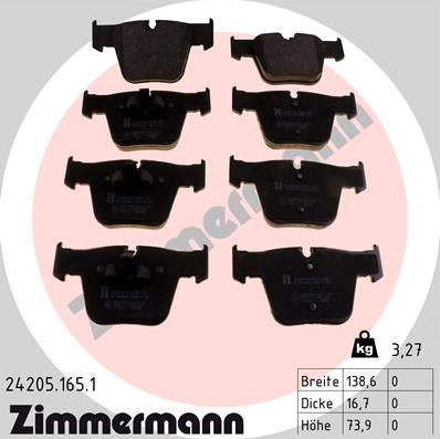 Zimmermann 24205.165.1 - Kit pastiglie freno, Freno a disco autozon.pro