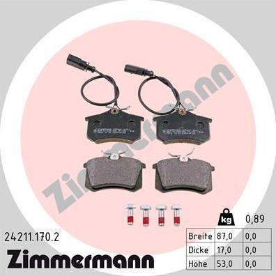 Zimmermann 24211.170.2 - Kit pastiglie freno, Freno a disco autozon.pro