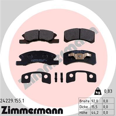 Zimmermann 24229.155.1 - Kit pastiglie freno, Freno a disco autozon.pro