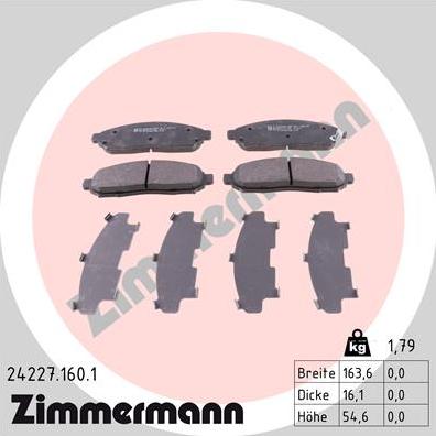 Zimmermann 24227.160.1 - Kit pastiglie freno, Freno a disco autozon.pro