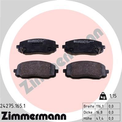 Zimmermann 24275.165.1 - Kit pastiglie freno, Freno a disco autozon.pro