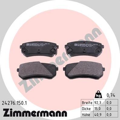 Zimmermann 24276.150.1 - Kit pastiglie freno, Freno a disco autozon.pro