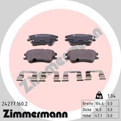 Zimmermann 24277.160.2 - Kit pastiglie freno, Freno a disco autozon.pro