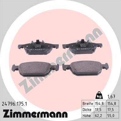 Zimmermann 24796.175.1 - Kit pastiglie freno, Freno a disco autozon.pro