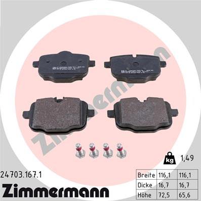 Zimmermann 24703.167.1 - Kit pastiglie freno, Freno a disco autozon.pro