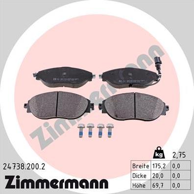 Zimmermann 24738.200.2 - Kit pastiglie freno, Freno a disco autozon.pro