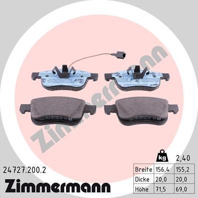 Zimmermann 24727.200.2 - Kit pastiglie freno, Freno a disco autozon.pro