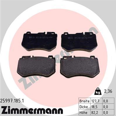 Zimmermann 25997.185.1 - Kit pastiglie freno, Freno a disco autozon.pro