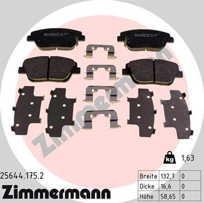 Zimmermann 25644.175.2 - Kit pastiglie freno, Freno a disco autozon.pro