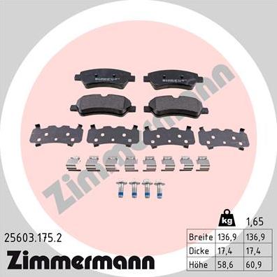 Zimmermann 25603.175.2 - Kit pastiglie freno, Freno a disco autozon.pro