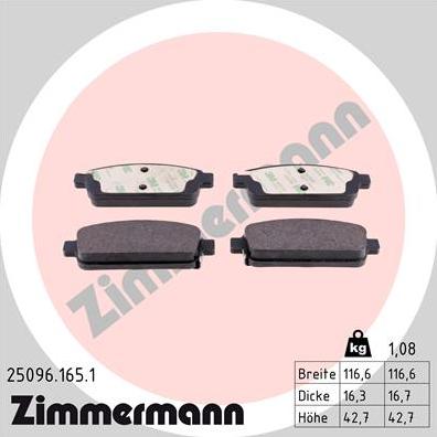 Zimmermann 25096.165.1 - Kit pastiglie freno, Freno a disco autozon.pro