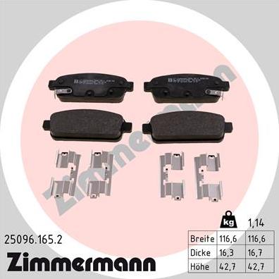 Zimmermann 25096.165.2 - Kit pastiglie freno, Freno a disco autozon.pro