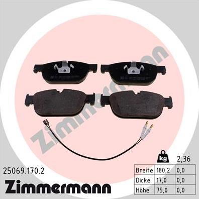 Zimmermann 25069.170.2 - Kit pastiglie freno, Freno a disco autozon.pro