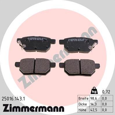 Zimmermann 25016.143.1 - Kit pastiglie freno, Freno a disco autozon.pro