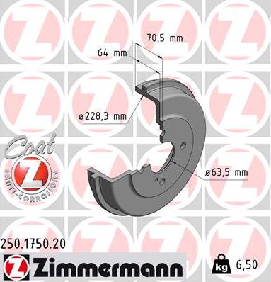 Zimmermann 250.1750.20 - Tamburo freno autozon.pro