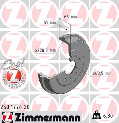 Zimmermann 250.1774.20 - Tamburo freno autozon.pro