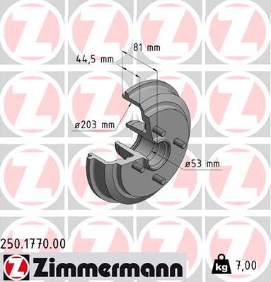 Zimmermann 250.1770.00 - Tamburo freno autozon.pro