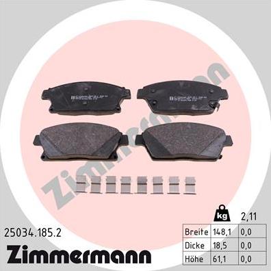 Zimmermann 25034.185.2 - Kit pastiglie freno, Freno a disco autozon.pro