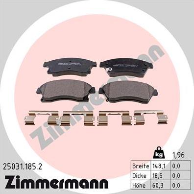 Zimmermann 25031.185.2 - Kit pastiglie freno, Freno a disco autozon.pro