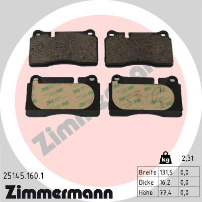 Zimmermann 25145.160.1 - Kit pastiglie freno, Freno a disco autozon.pro