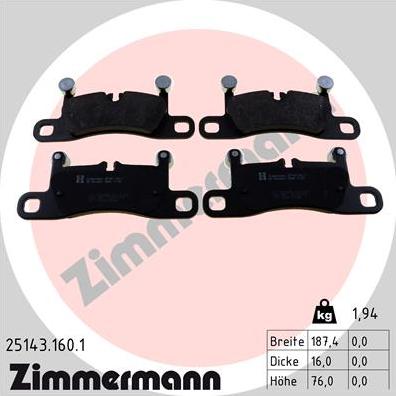 Zimmermann 25143.160.1 - Kit pastiglie freno, Freno a disco autozon.pro