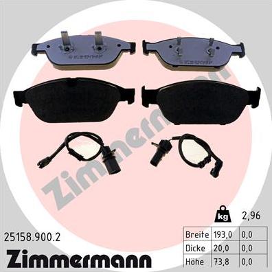 Zimmermann 25158.900.2 - Kit pastiglie freno, Freno a disco autozon.pro