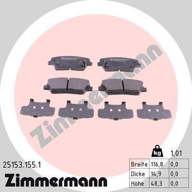 Zimmermann 25153.155.1 - Kit pastiglie freno, Freno a disco autozon.pro