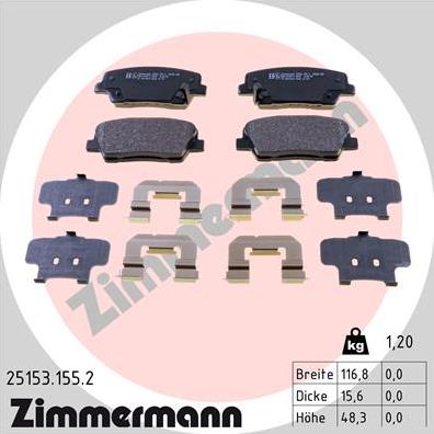 Zimmermann 25153.155.2 - Kit pastiglie freno, Freno a disco autozon.pro