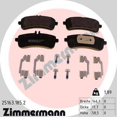 Zimmermann 25163.185.2 - Kit pastiglie freno, Freno a disco autozon.pro