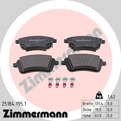 Zimmermann 25184.195.1 - Kit pastiglie freno, Freno a disco autozon.pro