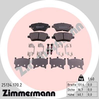 Zimmermann 25134.170.2 - Kit pastiglie freno, Freno a disco autozon.pro