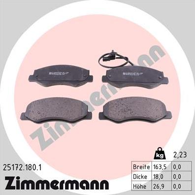 Zimmermann 25172.180.1 - Kit pastiglie freno, Freno a disco autozon.pro