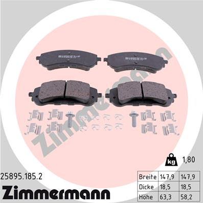 Zimmermann 25895.185.2 - Kit pastiglie freno, Freno a disco autozon.pro