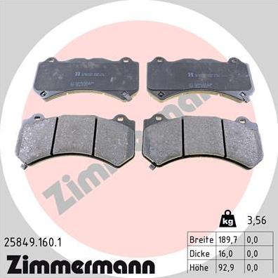 Zimmermann 25849.160.1 - Kit pastiglie freno, Freno a disco autozon.pro