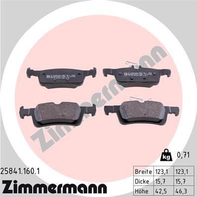 Zimmermann 25841.160.1 - Kit pastiglie freno, Freno a disco autozon.pro