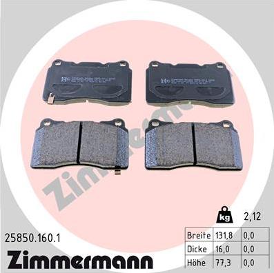 Zimmermann 25850.160.1 - Kit pastiglie freno, Freno a disco autozon.pro