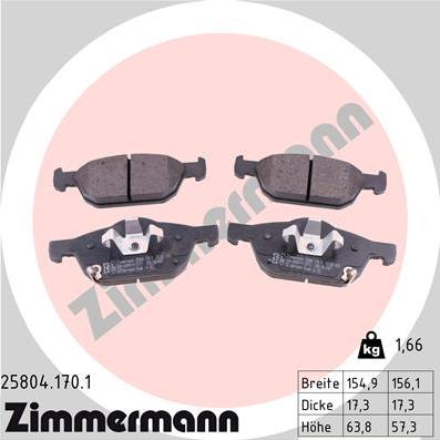 Zimmermann 25804.170.1 - Kit pastiglie freno, Freno a disco autozon.pro