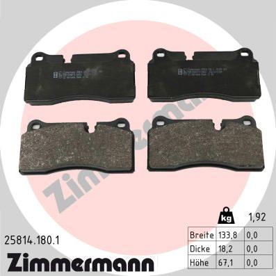 Zimmermann 25814.180.1 - Kit pastiglie freno, Freno a disco autozon.pro