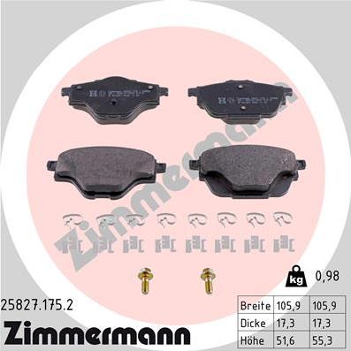 Zimmermann 25827.175.2 - Kit pastiglie freno, Freno a disco autozon.pro