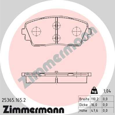 Zimmermann 25365.165.2 - Kit pastiglie freno, Freno a disco autozon.pro