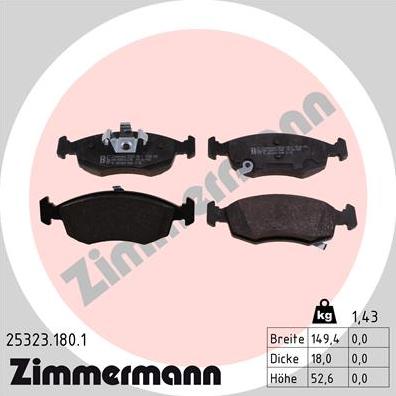 Zimmermann 25323.180.1 - Kit pastiglie freno, Freno a disco autozon.pro