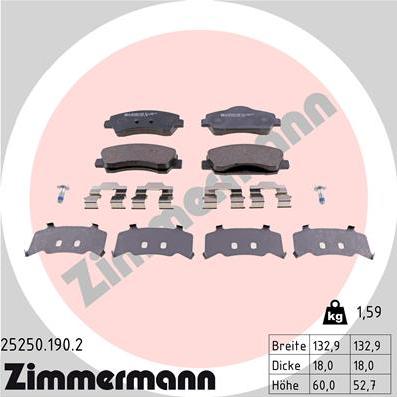 Zimmermann 25250.190.2 - Kit pastiglie freno, Freno a disco autozon.pro