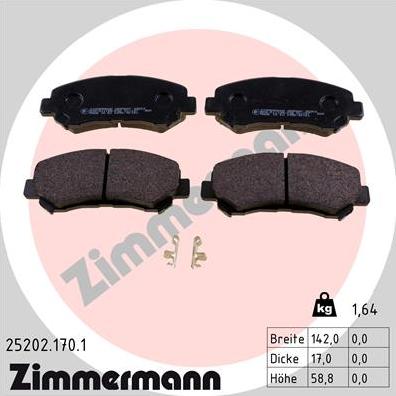 Zimmermann 25202.170.1 - Kit pastiglie freno, Freno a disco autozon.pro