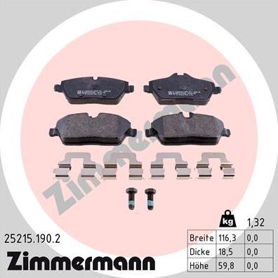 Zimmermann 25215.190.2 - Kit pastiglie freno, Freno a disco autozon.pro