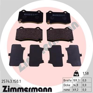 Zimmermann 25743.150.1 - Kit pastiglie freno, Freno a disco autozon.pro